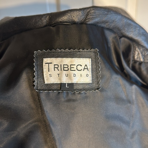 Tribeca Studio Versatile Black Leather Jacket with Diamond Stitching Size L - Picture 9 of 14